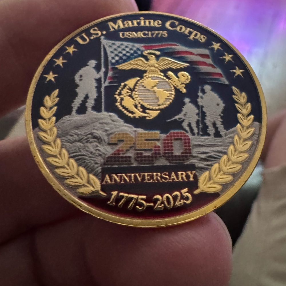 U.S. Marine Corps 250th Anniversary Challenge Coin - Blue & Gold - Picture 4 of 6